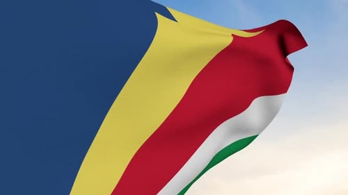 Realistic Seychelles National Flag Waving Animation on Blue Sky