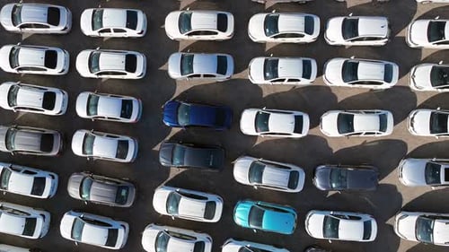 Vehicles in parking lot Drone view