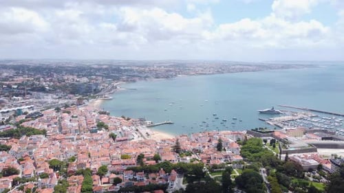 An Orbiting Shot of Cascais City Center and the main Beaches in Portugal