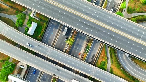Interchange roads or highway interchanges from aerial view, Drone