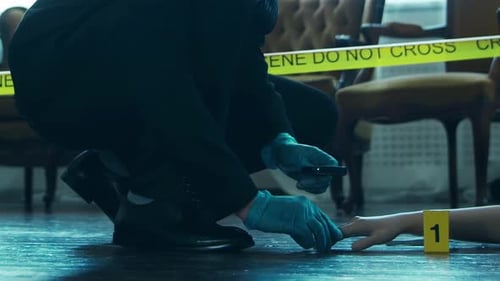 Detective Investigates Evidence in a Crime Scene