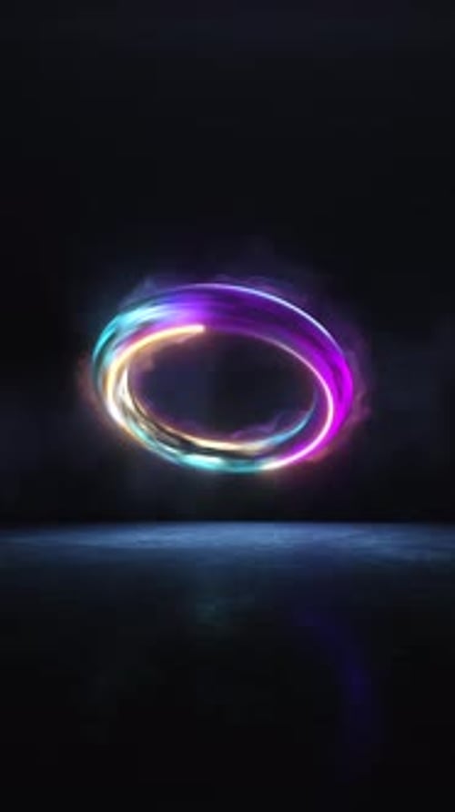 Looping Spinning Neon Energy Ring with Smoke