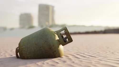 Old Rusted Metal Gas Tank on the Beach