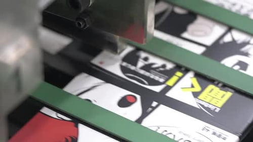 Printing Stage on Cardboard Sheets Moving Along Conveyor