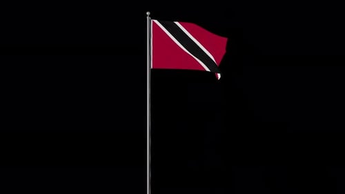 Waving Flag of Trinidad and Tobago on a Pole