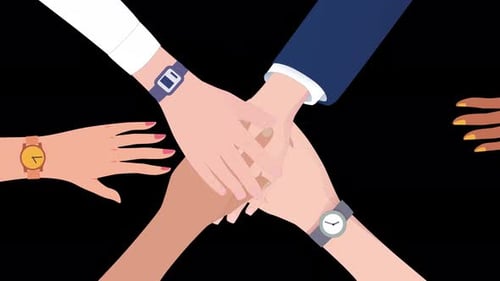 Animated Hands Stacking Together in Flat Design Style