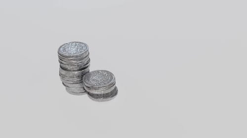 3D Silver Coins Stacking and Piling Up Animation