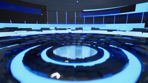 Dynamic Futuristic Digital Stage Background with Blue Glow