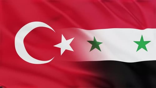 Looped Big mixed flag with usa and Syria for news