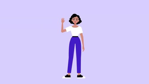 Animated Woman Waving Hand Flat Design
