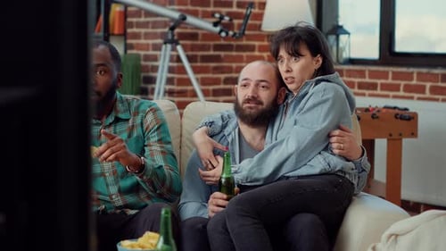 Friends Watch a Scary Movie at Home