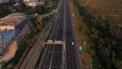 Tel aviv Jerusalem Highway 1 Limited traffic in coronavirus outbreak -Aerial