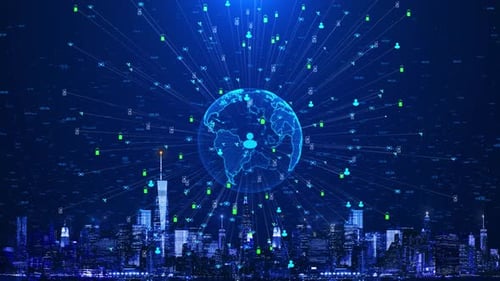 3D Smart City Global Network Cyberspace Big City Concept 5G Wireless Digital Wireless Big Data