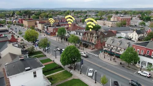 Wifi speed for data internet connection in rural small town USA. Broadband expansion theme for homes