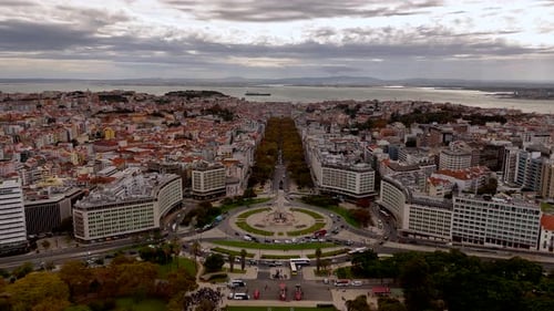 Aerial View of Lisbon Cityscape in Portugal