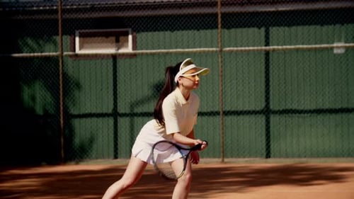 Une athlète féminine fait une séance d'entraînement complète sur le terrain de sport et repousse le ballon avec une raquette A