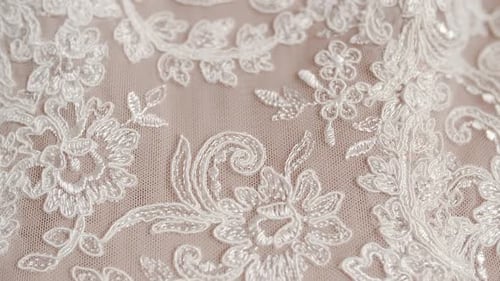 Tecido de renda floral delicado com textura ornamental bordada