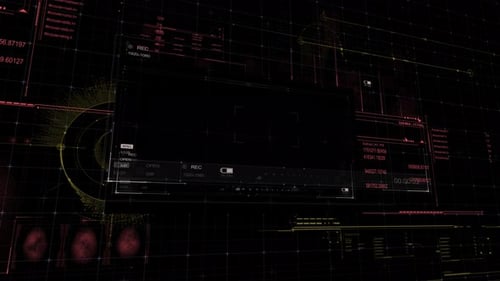 Futuristic HUD Display with Data Visualization and Technology Interface