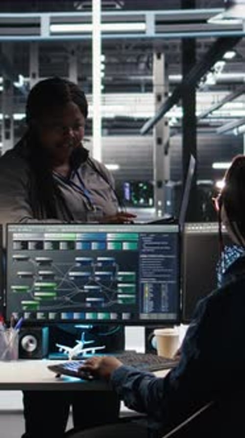 Vertical Video Data Center Manager Supervising Technician Using Node Tree Software