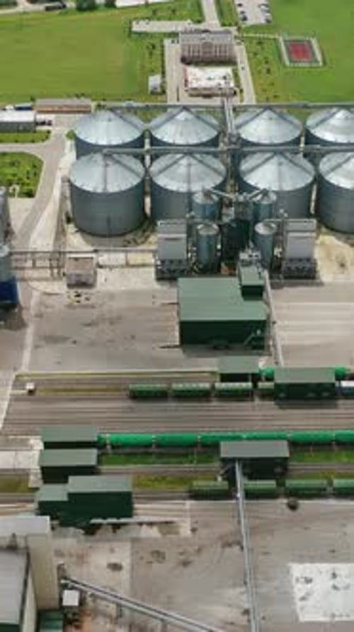 Storage of agricultural products. Granary of feed mill built of modern metal structures