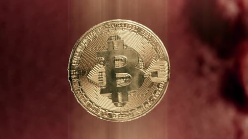 Futuristic Golden Bitcoin Crypto Coin Disintegration