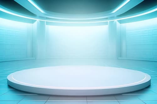 podium Futuristic showcase with platform for product displaying. Empty modern stage display