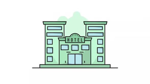 hotel building line art color animation 2D video for business concept