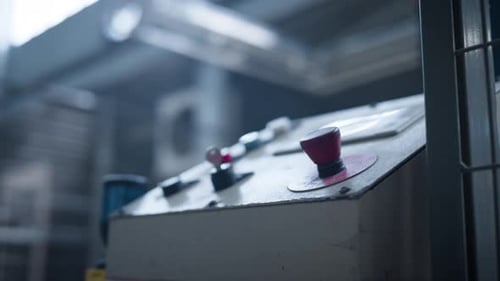 Factory Machine Controller Buttons of Technological Automated Mechanism Closeup. Close Up Manufactur