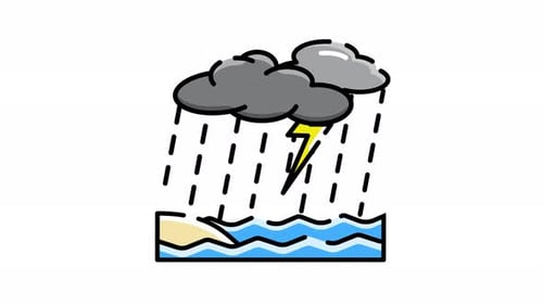 Animated Weather Icon of Rainstorm Over Beach