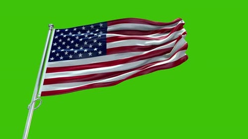 United States Flag Pole Looping Animation Green Screen