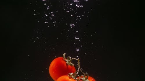 Studio Footage of Three Ripe Red Vegetables Floating in Clean Water