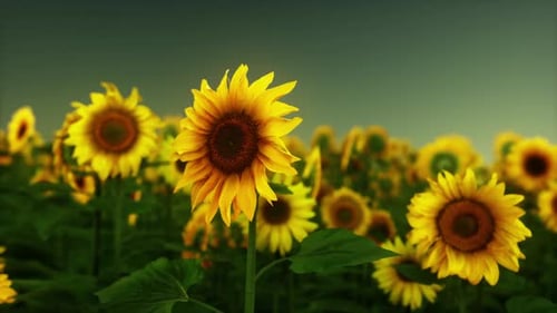 Sunset Landscape at Sunflower Field