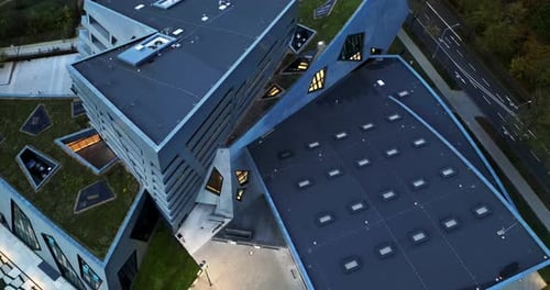 Drone shot of a abstract building with Intressting architecture