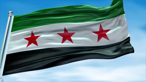 Realistic Syrian Free Flag Waving on Blue Sky