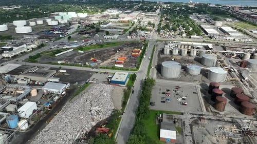 Montreal Industrial area - aerial summer establishing shot_1