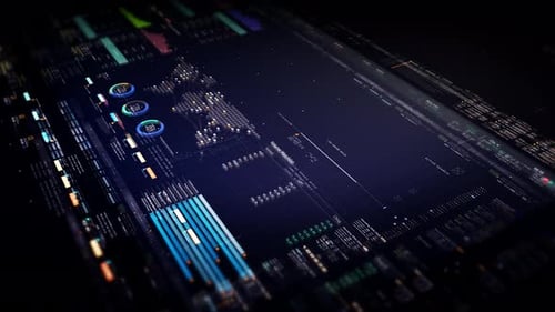 Futuristic HUD Display with Animated Global Data and Charts