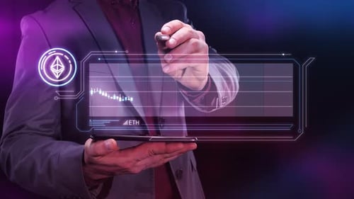 A Businessman Monitors The Ethereum Exchange Rate On A Virtual Chart