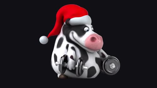 Fun 3D cartoon cow with weights (with alpha channel included)