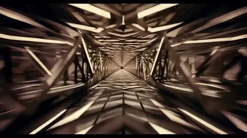 Futuristic Symmetrical Tunnel with Glowing Golden Lights