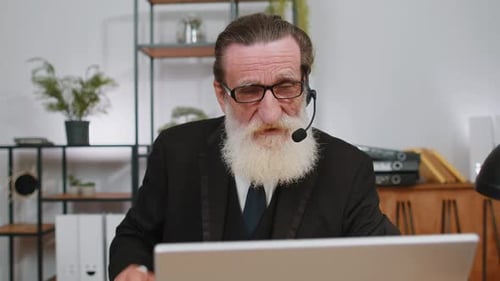 Businessman Working on Laptop Wearing Headset Call Center Support Service Operator Office Helpline