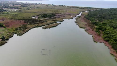Aerial view of Antinioti Lagoon a nature protected area in Corfu ,Greece