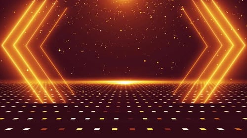 Golden Glowing Geometric Lines and Particles Loop Background