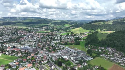 Landscape And Cities Near Lake Thun, Switzerland