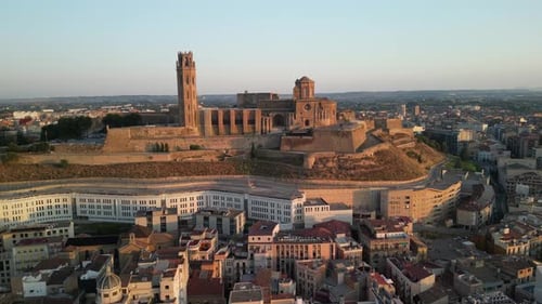 Aerial view of the Seu Vella cathedral, Lleida, Spain.