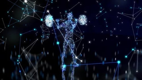 Futuristic Digital Human Weightlifting Animation in Plexus Style