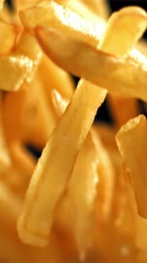French Fries Fly Up and Fall Down Filmed on a Highspeed Camera at 1000 Fps