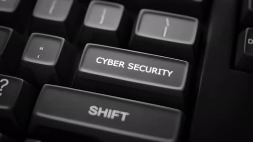 Glowing Cyber Security Text on Keyboard Key Animation