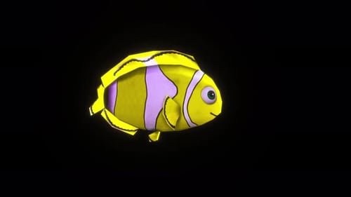Cartoon Fish Swimming and Rotating on Black Background