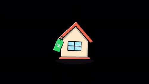 Animated House with Discount Tag. Real Estate Investment Concept Video - Transparent