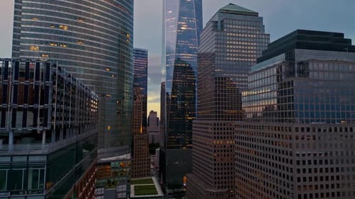 New York City Skyline at Dusk Night Aerial View NYC Near Night From Drone New York City Skyline